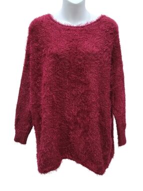 2/$20 Y2K Burgundy Red Fluffy Sweater Size: Large